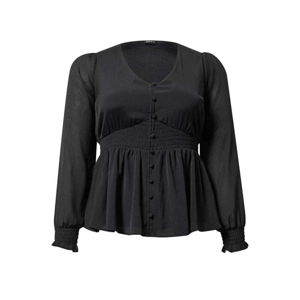 NWT Torrid Smocked Waist Long Sleeve Chiffon Blouse Black - Picture 3 of 8